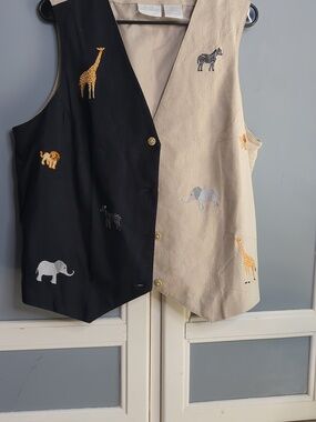 Two-Tone SILK Safari Embroidered Vest - Beige & Black